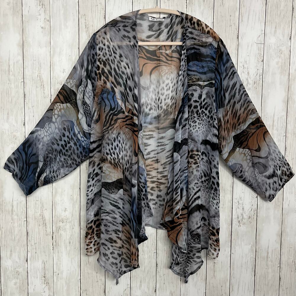 Vintage All Hours Sheer Animal Print Beach Cover Up Robe Open Front Resort USA